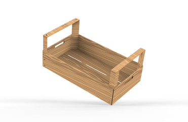 Wooden crate mock-up on isolated white background, 3d illustration