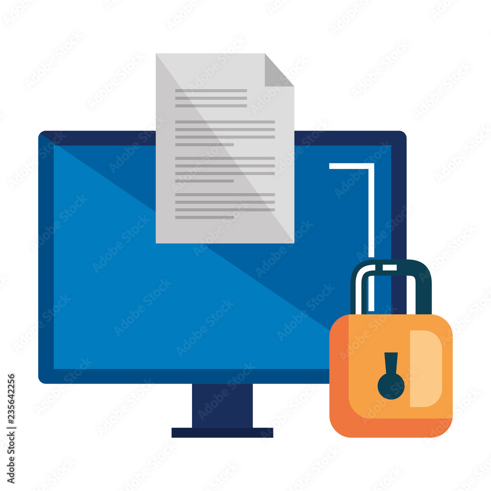 Poster computer desktop with document and padlock