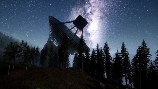 astronomical observatory under the night sky stars. hyperlapse