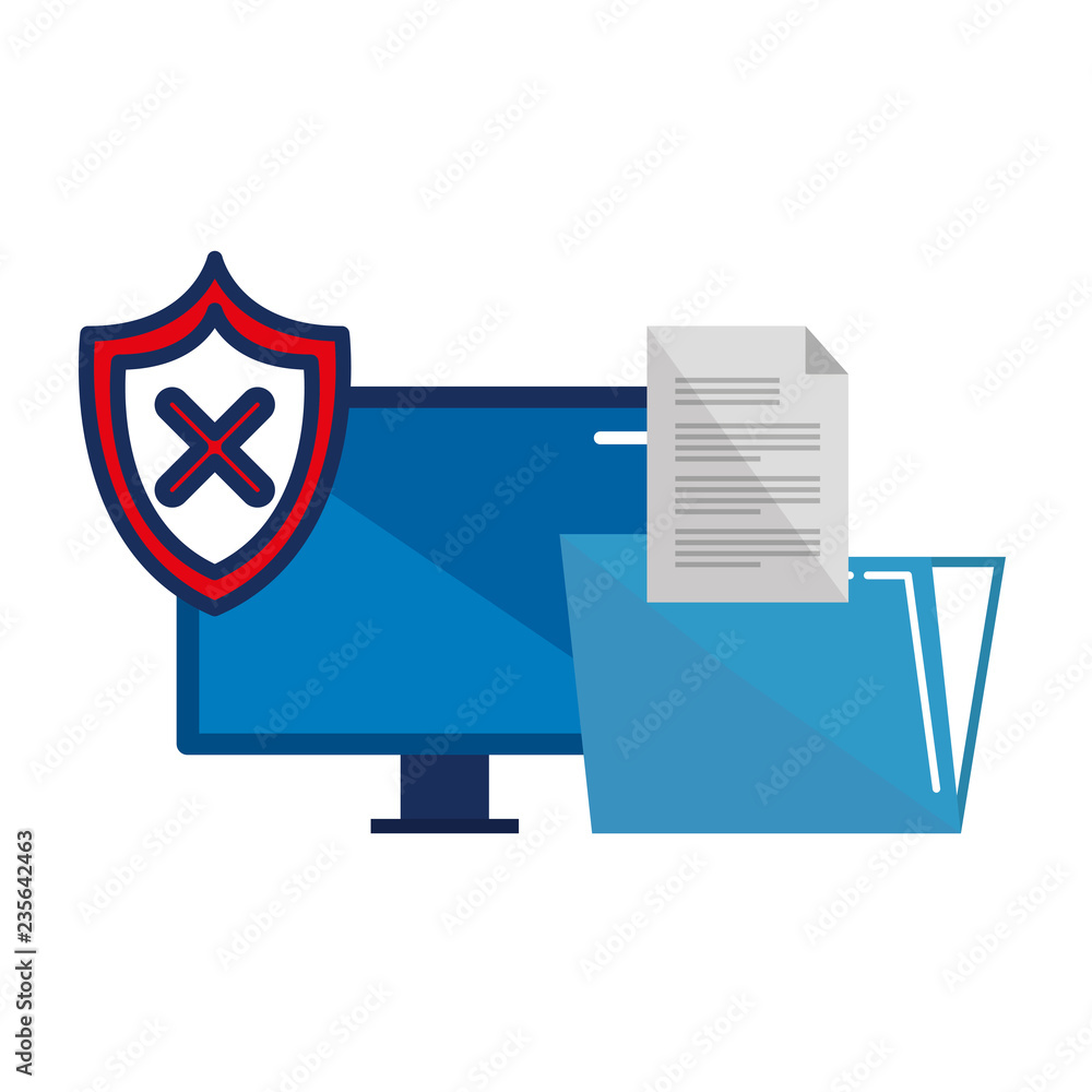 Poster desktop with shield and folder documents