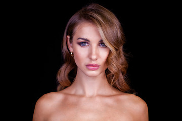 Fototapeta premium Closeup portrait of beautiful model with long blond hair