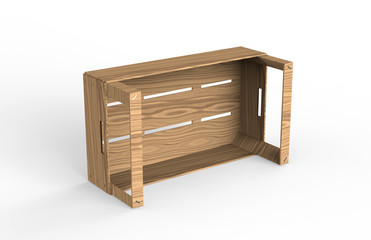 Wooden crate mock-up on isolated white background, 3d illustration