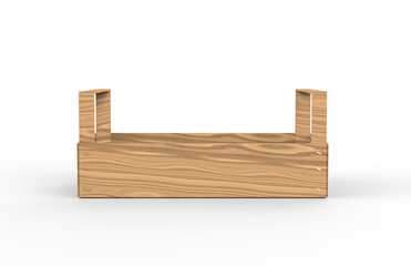 Wooden crate mock-up on isolated white background, 3d illustration