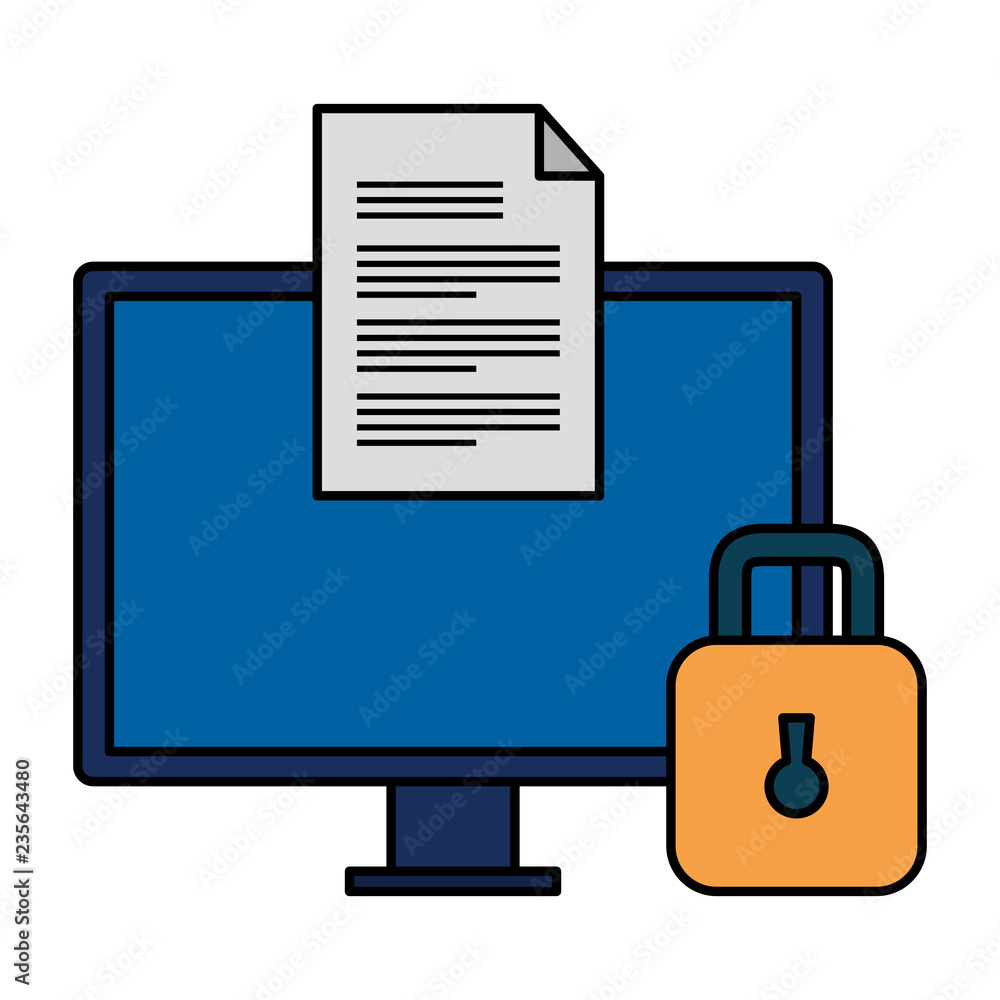 Poster computer desktop with document and padlock