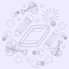 Objects goals and self-arranged in a circle. In the center there is a place for text. Vector cartoon.