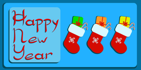 Happy New Year Socks with Gifts Vector EPS