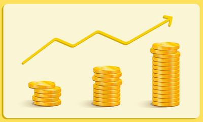 Gold Coins Earnings Growth, Career Growth Business Vector EPS