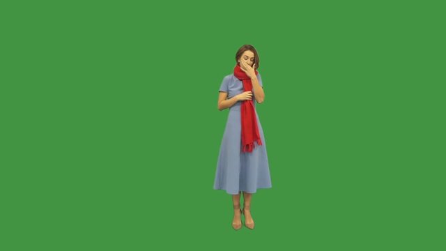 woman and cough on green screen