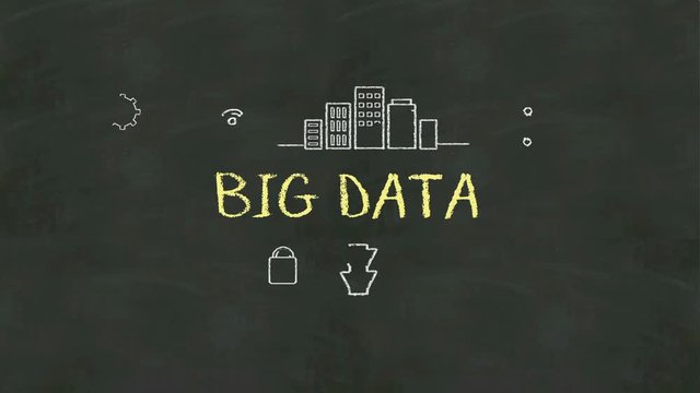 Chalk drawing of 'BIG DATA' and various connected smart city icon animation.
