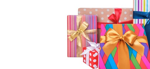 Bright gift boxes on a white background.