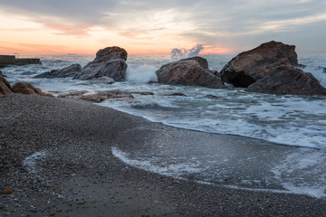 beautiful morning on a deserted beach. 
