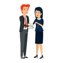 elegant business couple with books