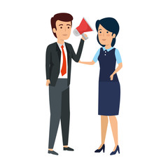 Obraz premium elegant business couple with megaphone