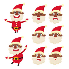 Vector set of emotional african Santa Claus isolated on white