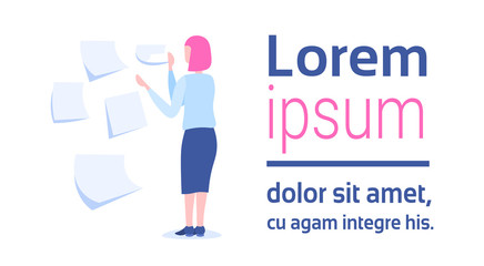 businesswoman planning schedule making notes time management concept business woman project manager female cartoon character rear view full length flat horizontal copy space