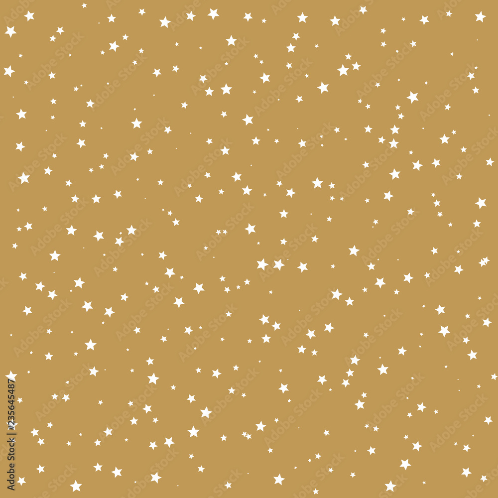 Aufkleber white star texture in random size and pattern on a golden background. randomly scattered star symbol