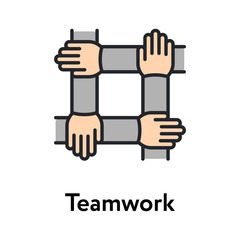 Teamwork Handshake Team Solidarity Partnership Friendship Flat Color Line Stroke Icon Pictogram