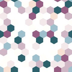 The geometric background made out of hexagons in various colors / The retro hexagon background / Hexagons