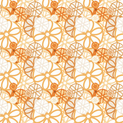 Seamless background pattern with a variety of colored floral motifs.