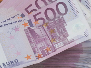 Red German 500 Euro notes in a stack