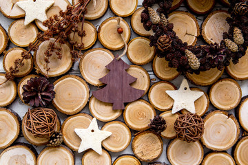 Set of christmas things on a wooden background