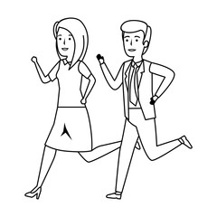 elegant business couple running character