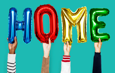 Hands showing balloons word