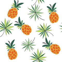 Seamless pattern with tropical leaves on white background