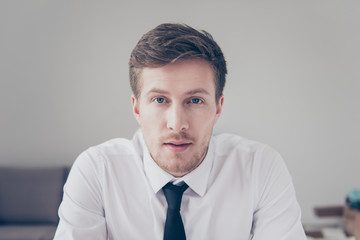 White collar employee. Portrait of young handsome serious elegan