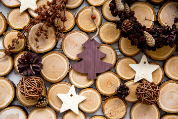 Set of christmas things on a wooden background