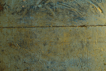 Abstract Grunge Pattina effect Pastel Gold Retro Texture.  Decorative wall paint. Blue and golden messy wall stucco texture background
