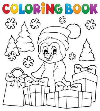 Coloring book Christmas penguin topic 3