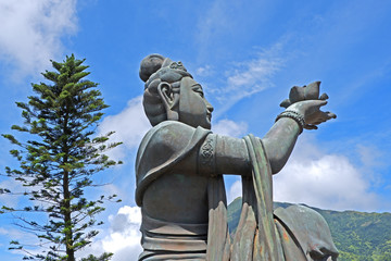 Outdoor bronze statue of  seated Tian Tan Buddha in Hong Kong
