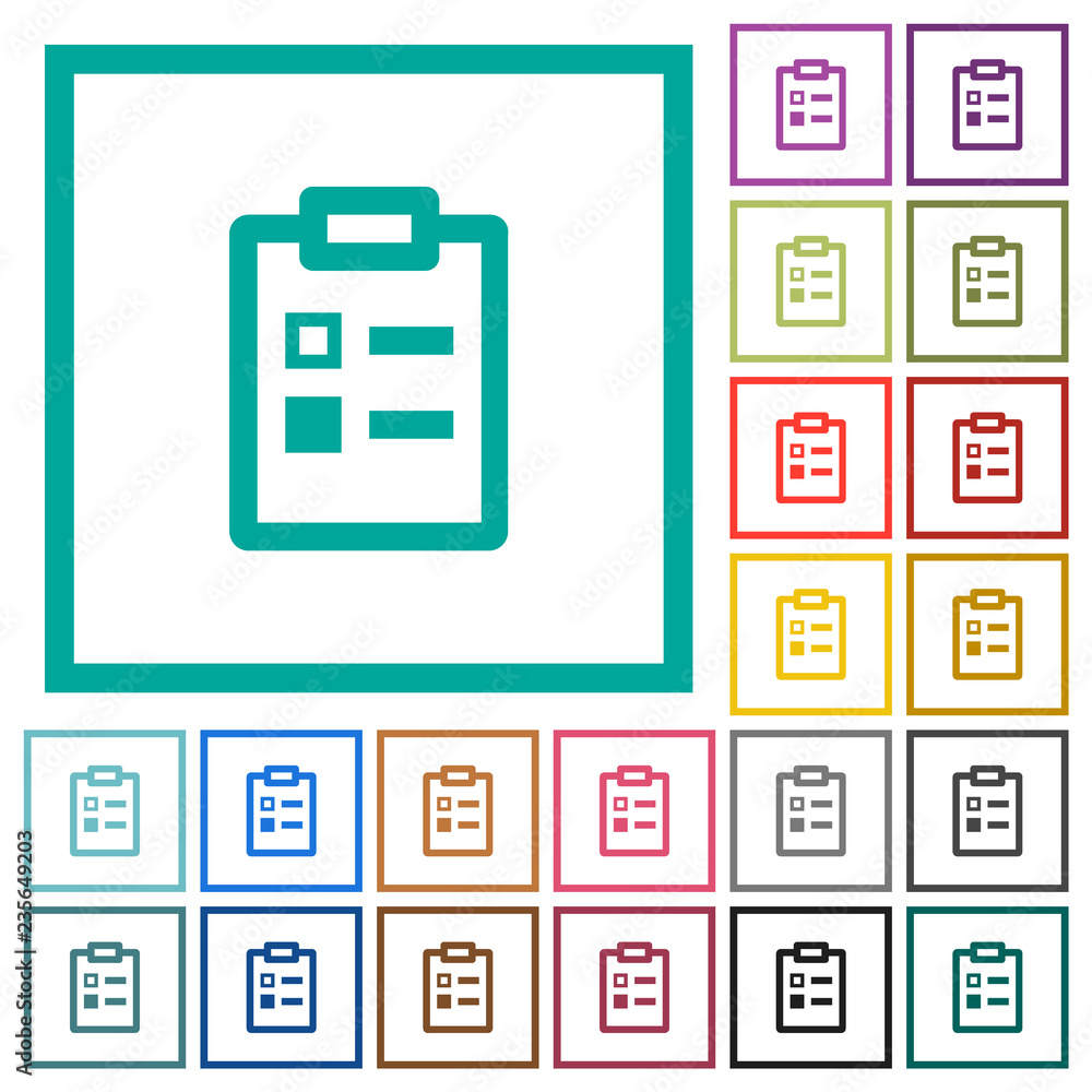 Poster survey flat color icons with quadrant frames