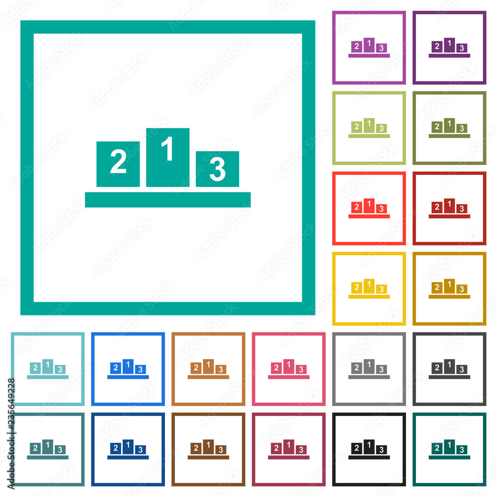 Poster winners podium with inside numbers flat color icons with quadrant frames