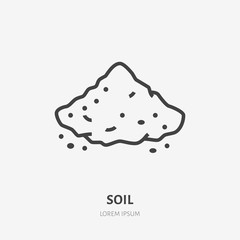 Soil flat line icon. Vector thin sign of ground, cement, sand. Loose substance illustration.
