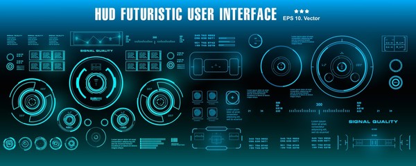 Obraz premium HUD futuristic blue user interface, dashboard display virtual reality technology screen, target