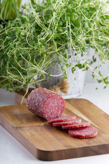 Salami on a cutting board