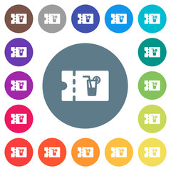 cocktail bar discount coupon flat white icons on round color backgrounds