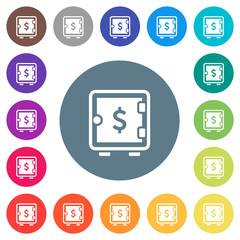 Dollar strong box flat white icons on round color backgrounds