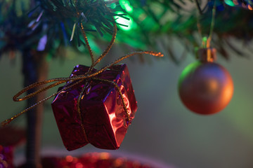 Christmas Tree Ornaments Hanging Close Up