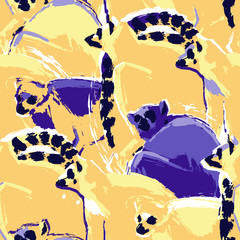 Seamless pattern of wild lemurs drawn in the abstract technique of rough brush