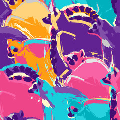Seamless pattern of wild lemurs drawn in the abstract technique of rough brush © Ekaterina Glazkova