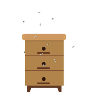 Homemade Beehive with Bees Isolated Cartoon Icon