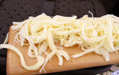 Yellow cheese kashkaval from cow, goat or sheep milk 