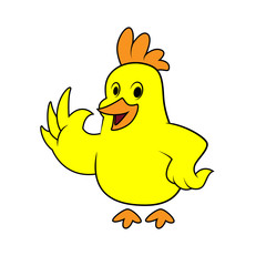 Chicken cartoon character waving hand