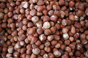 Peeled Hazelnuts pattern. Filbert macro. With clipping path. Organic hazelnuts full frame background texture. Nuts wallpaper. 