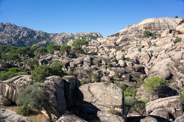 Fototapeta na wymiar Scenic view of Besparmak Mountain Range with big boulders Aydin Turkey