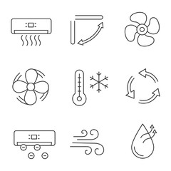 Air conditioning linear icons set