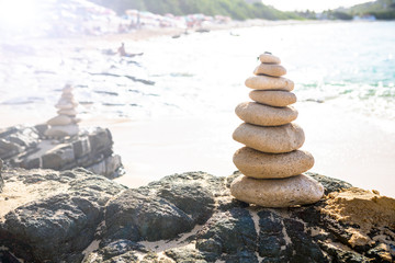Stack of stones in balance at a beach